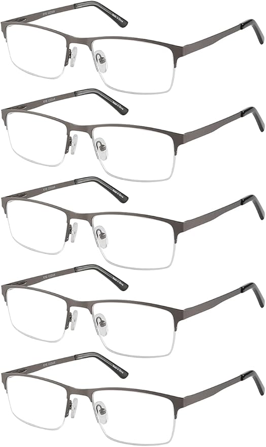 EYECEDAR 5-Pack Reading Glasses Men Blue Light Blocking Half Frame Rectangle Style Spring Hinges Readers 2.00