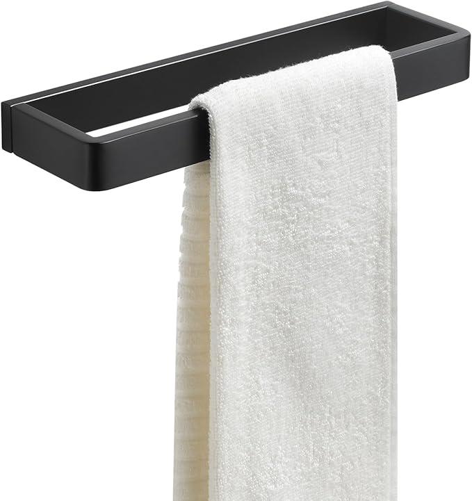 YACVCL Bathroom Towel Bar Matte Black, 11.8 Inch 304 Stainless Steel Bath Accessories Towel Rack Hanger, Bathroom Kitchen Square Hand Towel Holder Wall Mounted