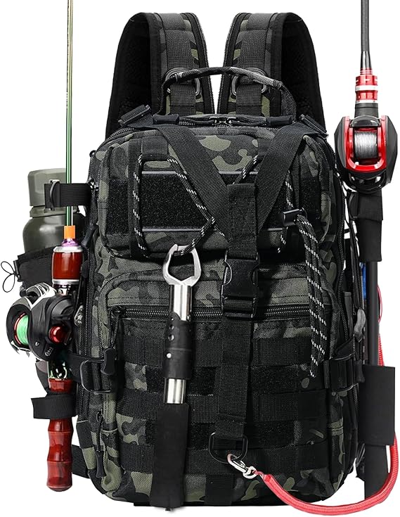 Aceshop Fishing Tackle Backpack Storage Bag, Large Capacity Fishing Backpack Portable Sling Fishing Gear Bag Military Tactical Backpack Multi-Purpose Camouflage Fishing Bag for Fishing Hunting