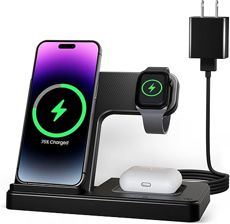 Wireless Charger iPhone Charging Station: 3 in 1 Charger Stand