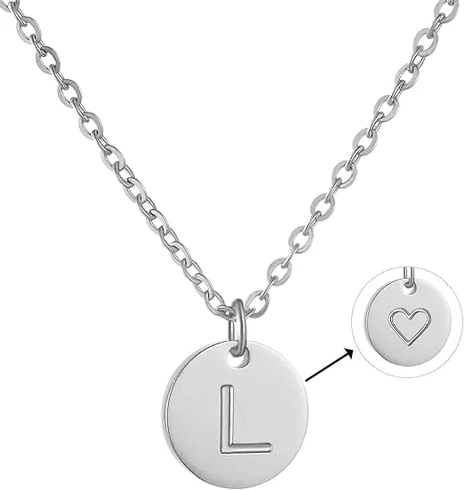 AFSTALR Initial Letter Necklace for Women Round Pendant with Heart Necklace Personalized Birthday Jewellery Gifts Gold/Silver/Rose Gold