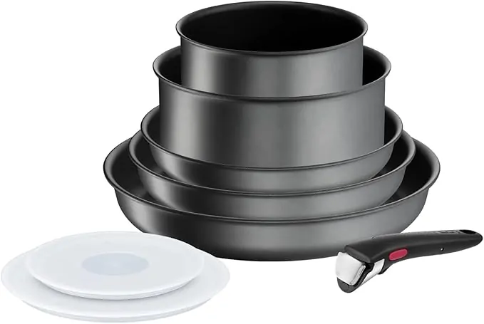 Tefal Ingenio Daily Chef ON 8 Piece Non-Stick Induction Pan Set, 22&24&28cm Frypans, 16&20cm Saucepans, 16&20cm Hermetic Lids, Bakelite Removable Handle, Grey, L7619202