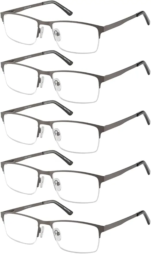 EYECEDAR 5-Pack Reading Glasses Men Blue Light Blocking Half Frame Rectangle Style Spring Hinges Readers 2.00