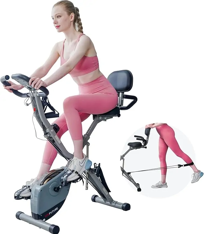 Folding Exercise Bike with 10-Level Adjustable Magnetic Resistance | Upright and Recumbent Foldable Stationary Bike is The Perfect Workout Bike for Home Use for Men, Women