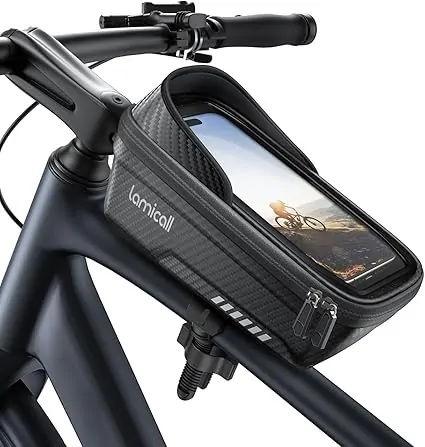 Lamicall Waterproof Bike Frame Bag - [1s Remove & Install] 2025 Bicycle Phone Pouch with Reflective Strip Sun Visor, Crossbar Top Tube Stem Bag for Mountain Bike Cycling, TPU Screen for Phone up to 7”