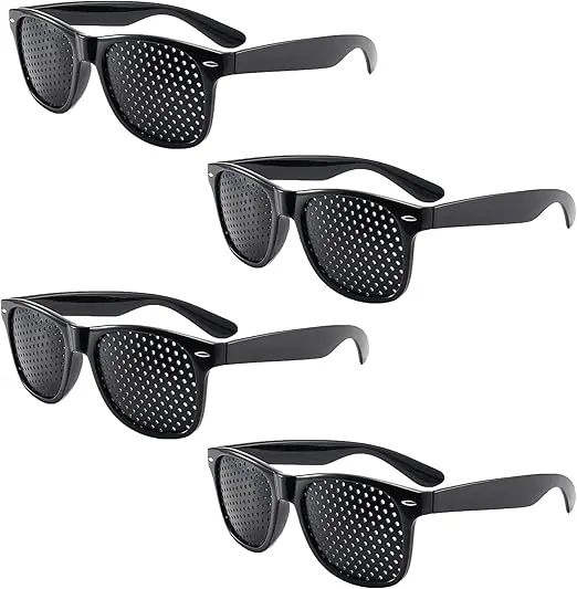 4 Pcs Pinhole Glasses,Grid Glasses with Foldable Temples,Lazy Glasses,Eyeglasses for Eye Training,Improving Vision and Relaxation,Small Holes to Relieve Fatigue,Comfortable and Easy to Wear (Black)