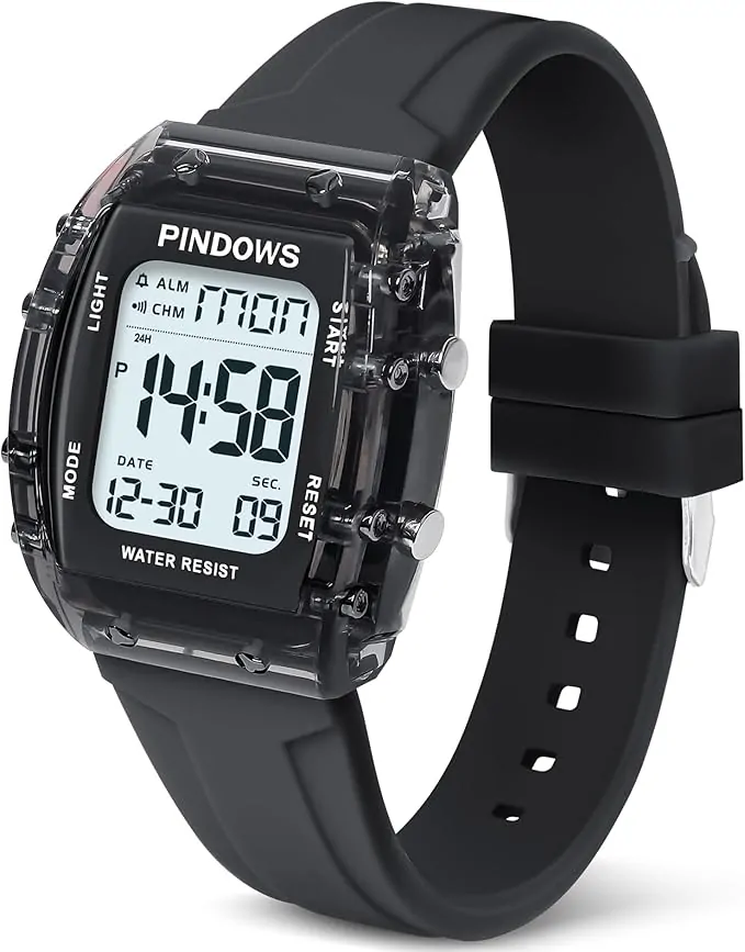 PINIDOUS Women Watch for Women Teenagers Watch Outdoor Sports Digital Watches for Ladies Students Waterproof Watches with Alarm Stopwatch Countdown Dual-Time Hourly Chime Light Function