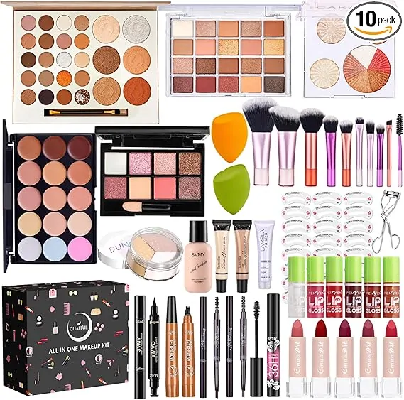 All in One Makeup Kit, Makeup Kit for Women Full Kit, Make Up Gift Set for Women, Makeup Essential Bundle Includes Foundation Eyeshadow Palette Concealer Lipstick Eyeliner Mascara Cosmetic Brush Set